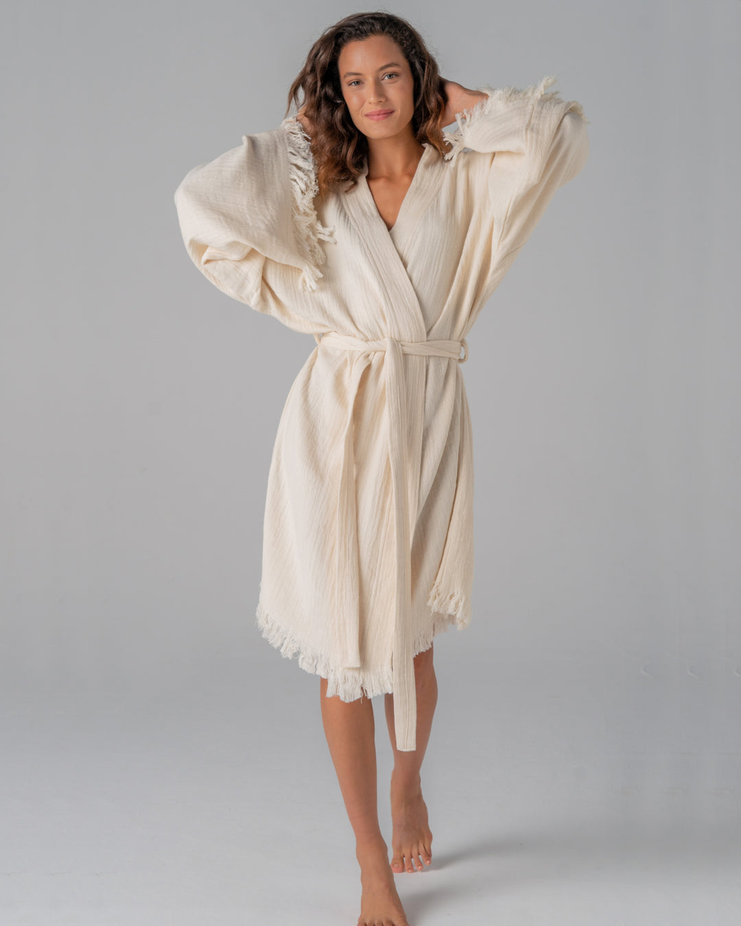 double layer cloud cotton kimono beige