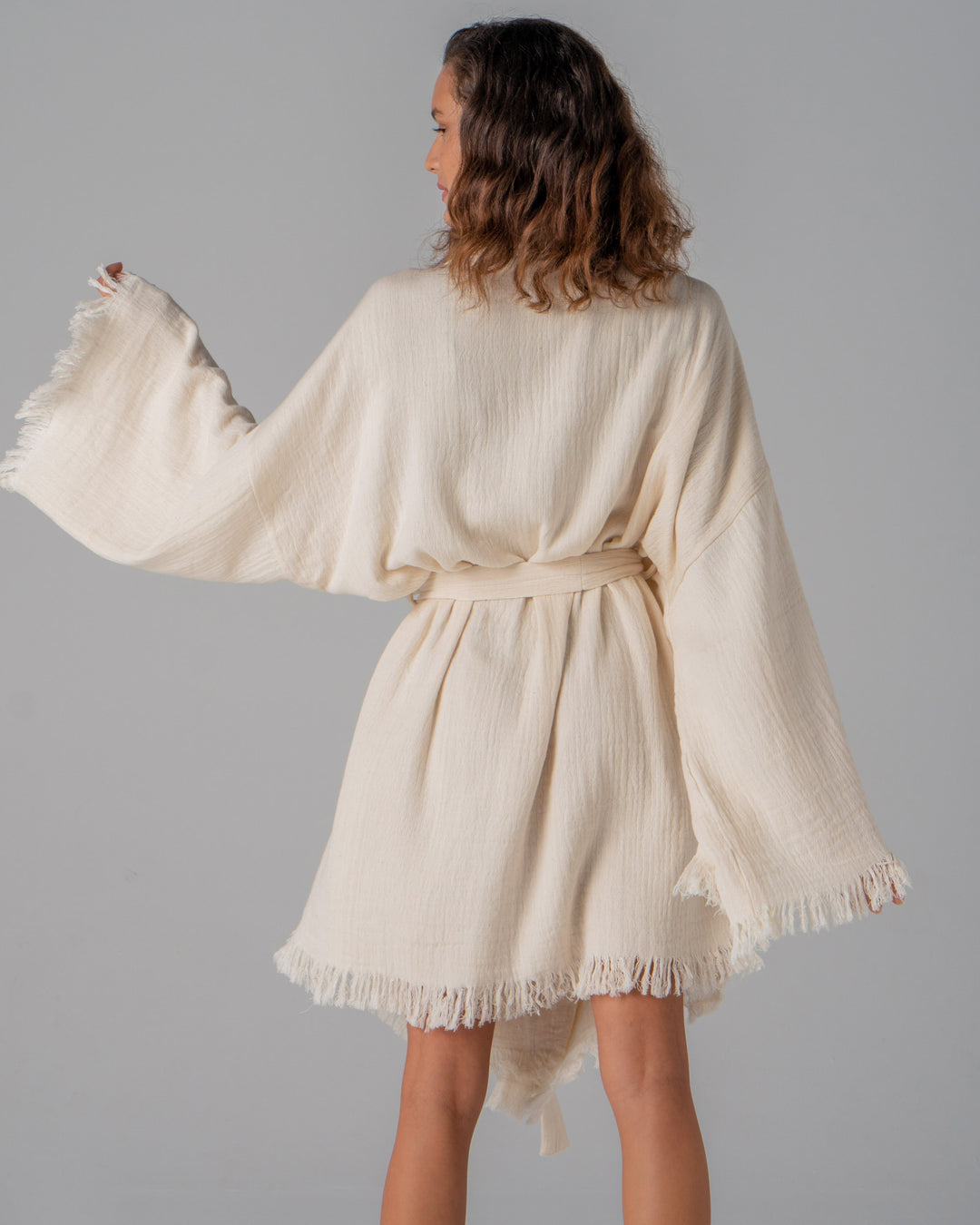 double layer cloud cotton kimono beige