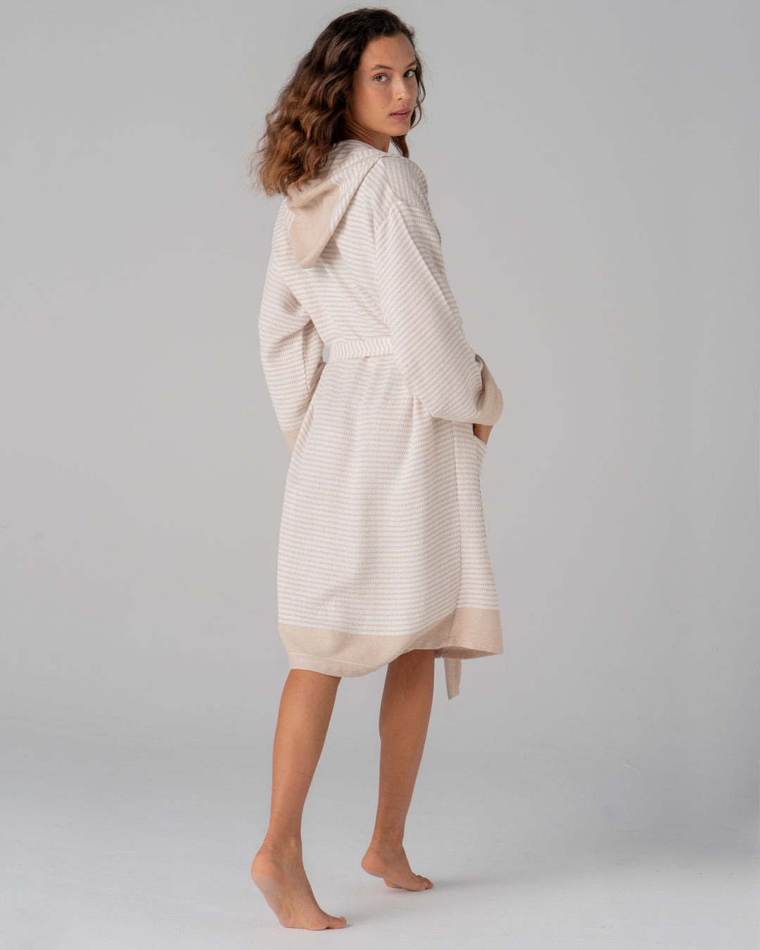 Bamboo Striped Bathrobe Beige