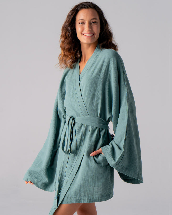 double layer cloud cotton kimono green