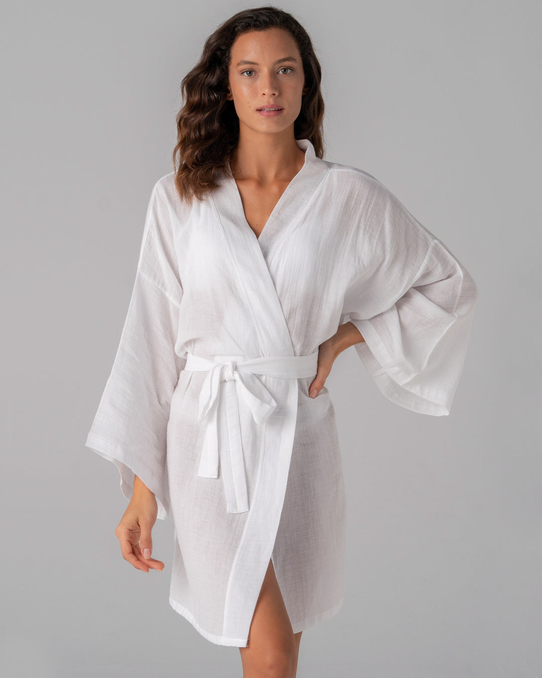 double layer cloud cotton kimono white